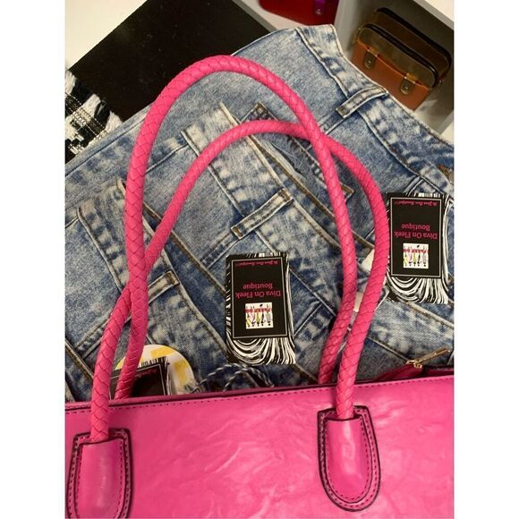 Hot Pink Studded Tote Handbag - Picture 5 of 8